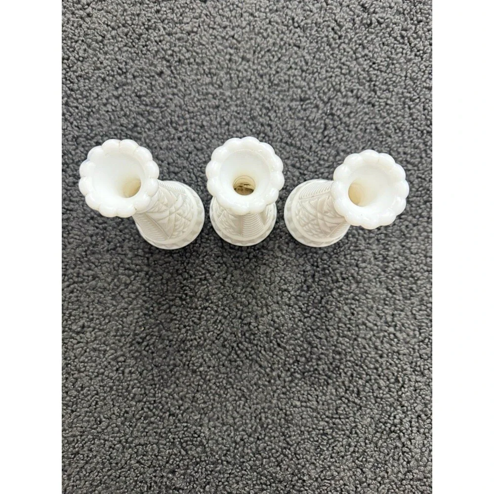 Set Of 3 Vintage Pressed Milk Glass Vases 6
